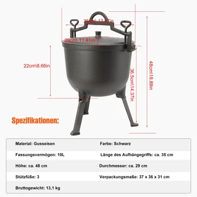 Marmite en fonte à trois pieds, 8 ou 10 L – image 3