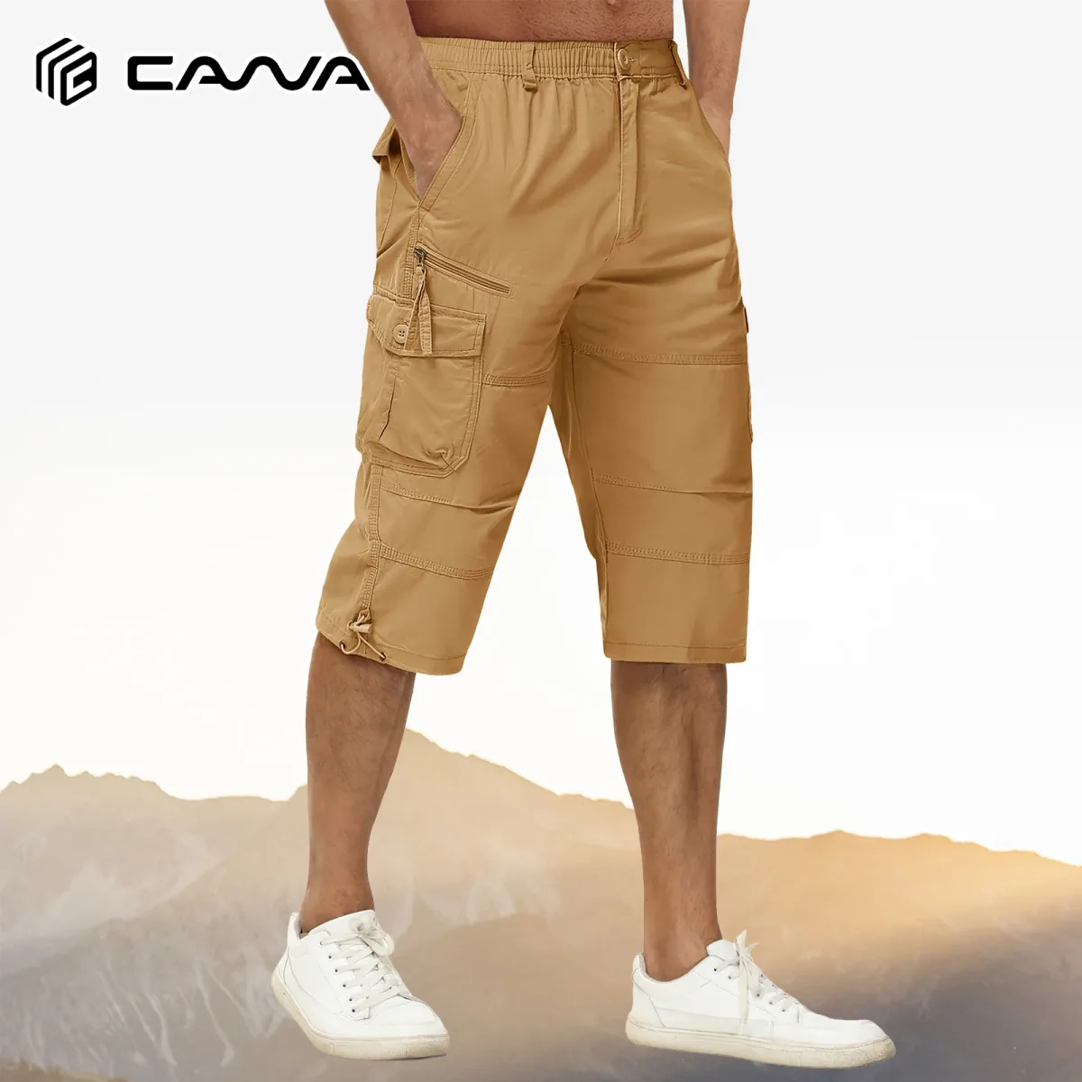 Short capri homme en coton, 8 poches