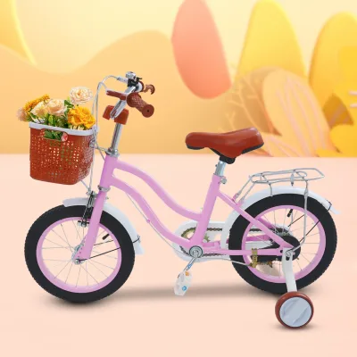 Vélo enfant rose et beige, roues d'appoint – image 2